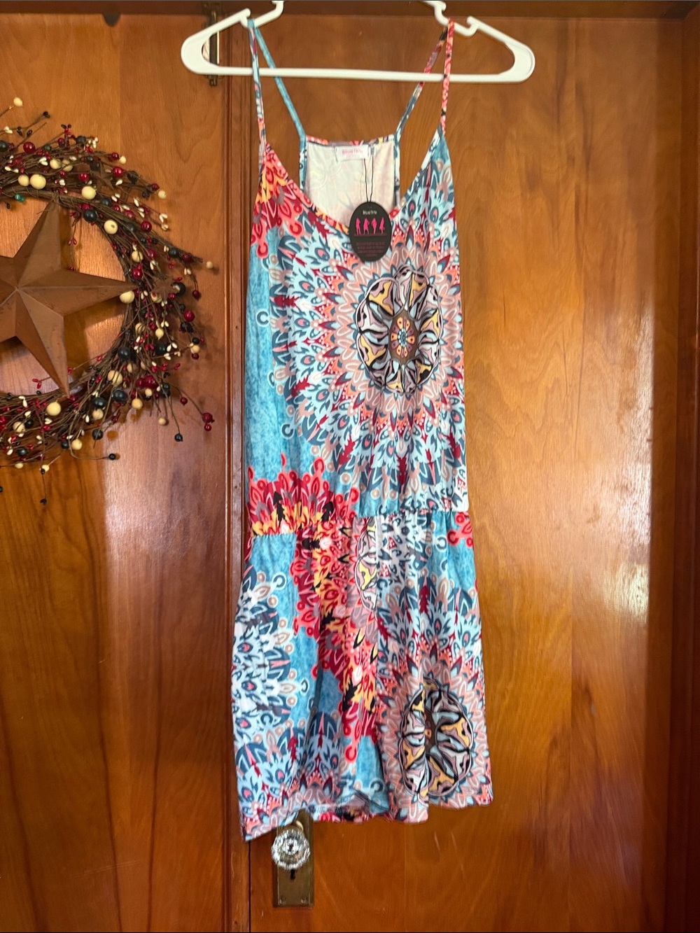 Colorful Mandala Print Spaghetti Strap romper- Blue & Pink